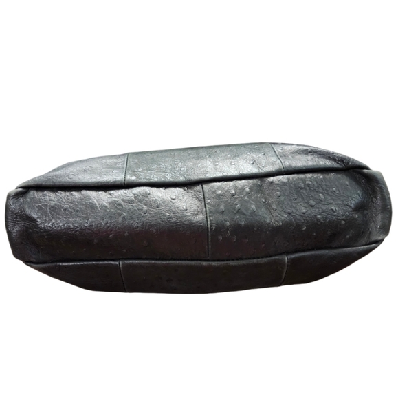 Cynthia Rowley Black Ostrich Embossed Leather Gold Chain Accent Tote - Picture 2 of 8